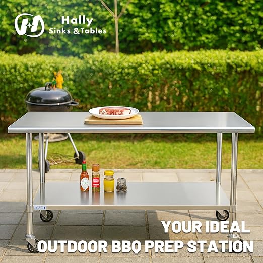 Hally Stainless Steel Table for Prep & Work 24 x 72 Inches - Image 3