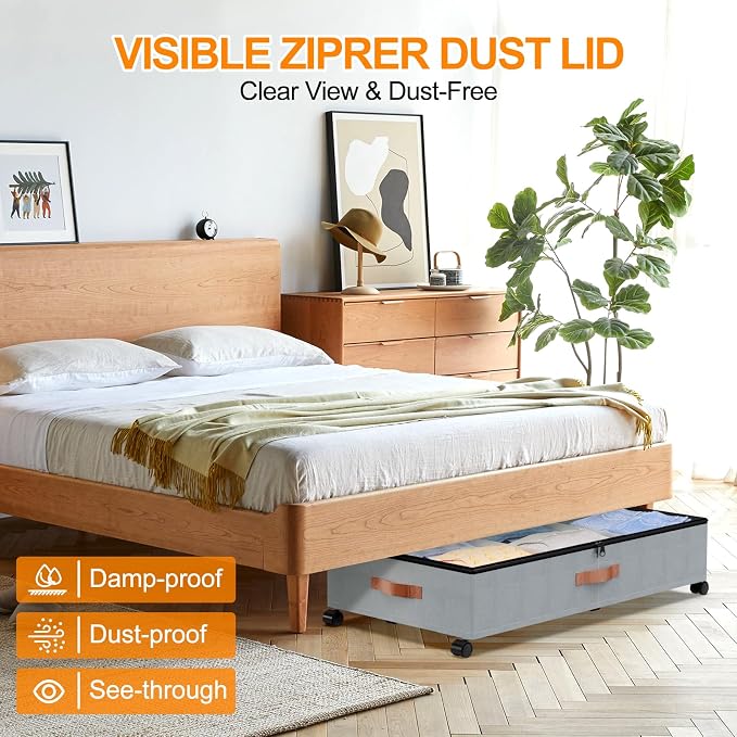 Under Bed Storage with Wheels, 1 Pack Under Bed Storage Container with Dividers - Image 9