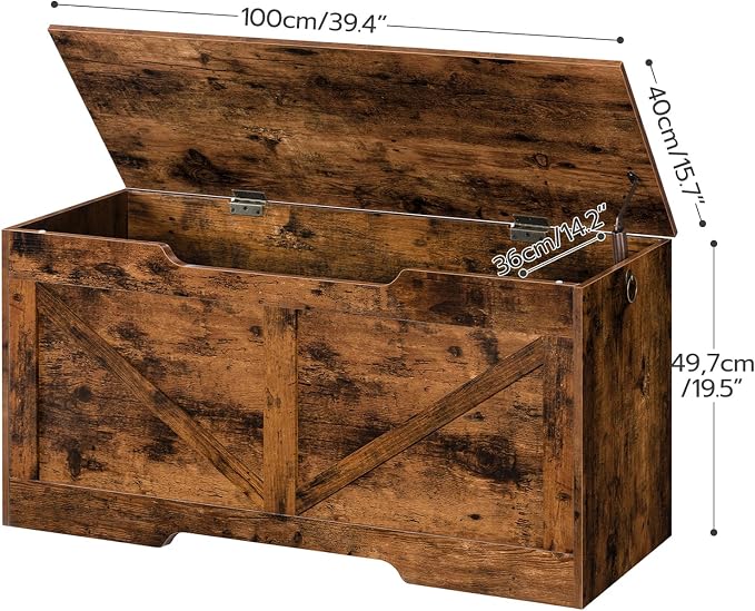 HOOBRO Storage Bench, 39.4” Retro Wooden Storage Chest - Image 7