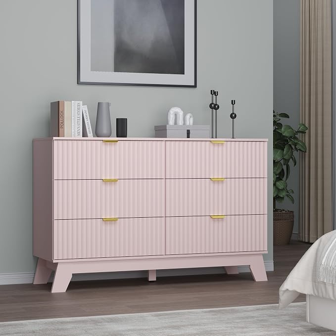 Fluted 6 Drawer Dresser, 47.2" Wide Modern Boho Chest of Drawers, Wooden - Image 7