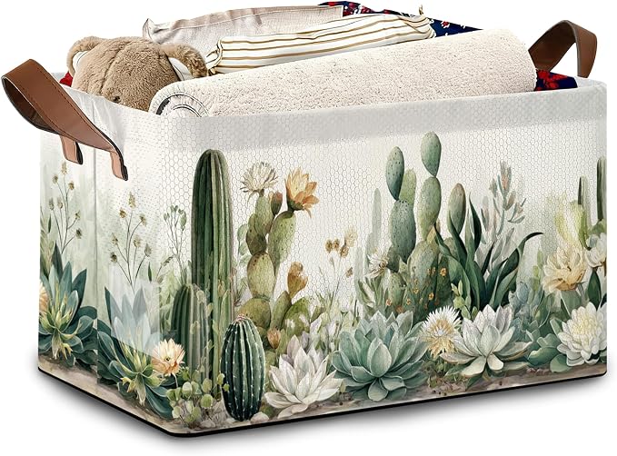 Cactus Succulent Collapsible Storage Box, Tropical Plants Organizer Bin by Unknown