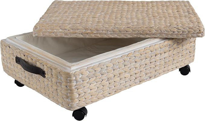 happimess BSK1006D Chett 26.38" Minimalist Hand-Woven Hyacinth/Wood Underbed by Happimess