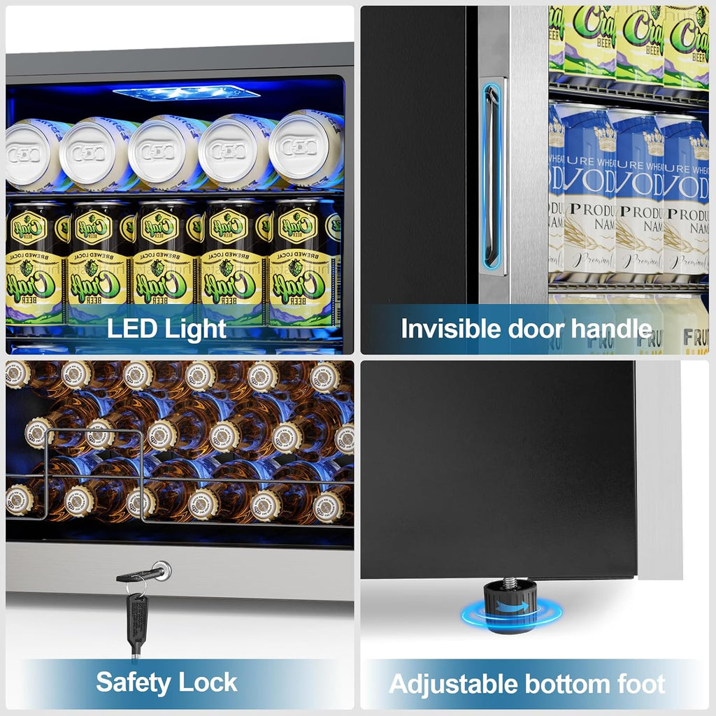 Mini Beverage Refrigerator 3.2 Cu. Ft Small Fridge 126 Can Lockable