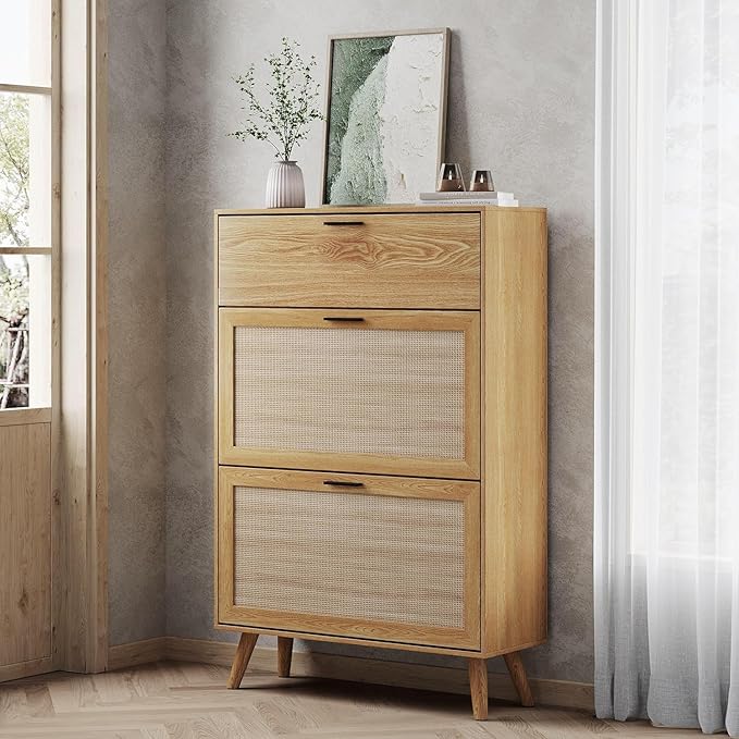 MU Natural Rattan Shoe Cabinet, Entryway Shoe Cabinet by MU
