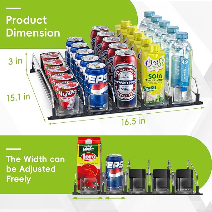 Soda Can Dispenser, Self-Pushing Drink Organizer, Width Adjustable Fridge - Image 4
