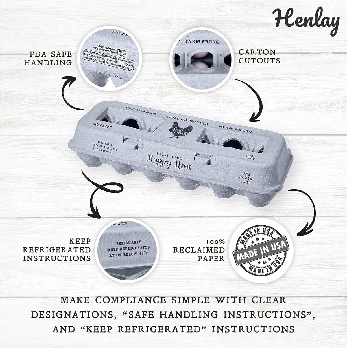 Printed Farm Fresh Egg Cartons - Holds Up to XL Chicken Eggs (25, Hen)