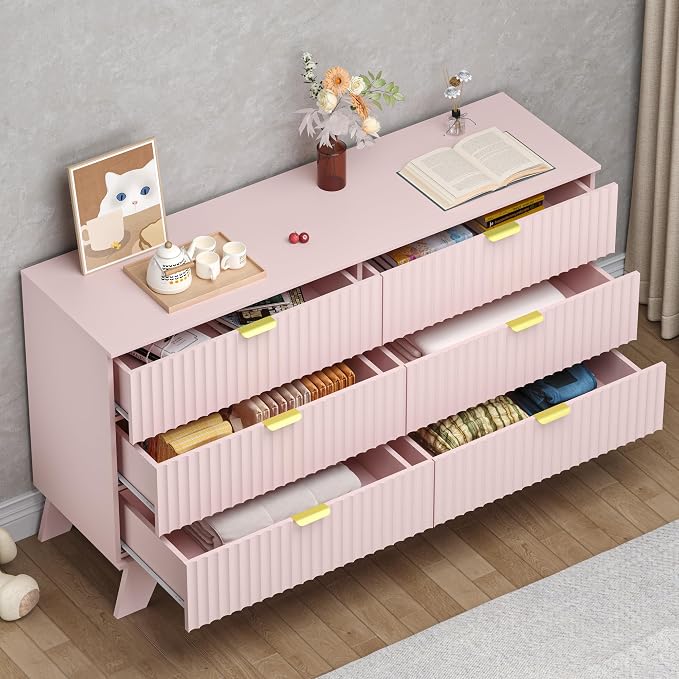 Fluted 6 Drawer Dresser, 47.2" Wide Modern Boho Chest of Drawers, Wooden - Image 4