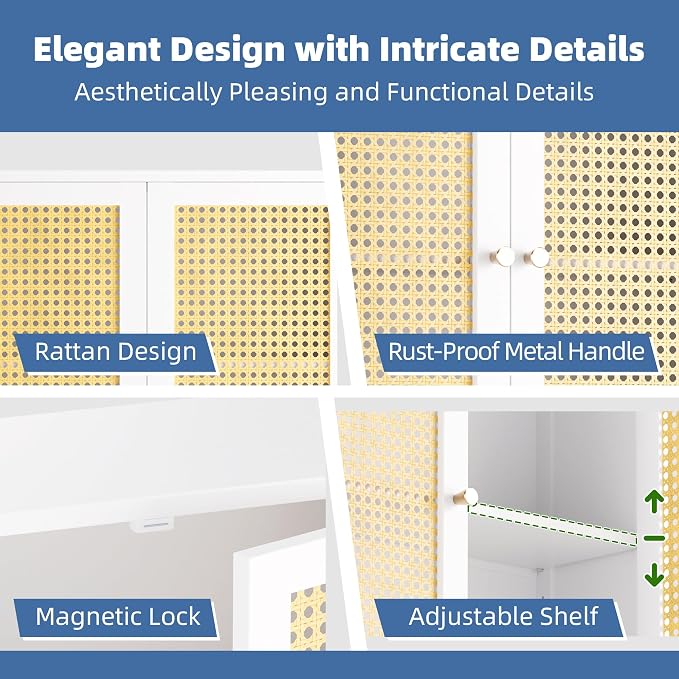 HITNET Bathroom Wall Cabinet, Rattan Medicine Cabinet, Bamboo Hanging Storage - Image 5