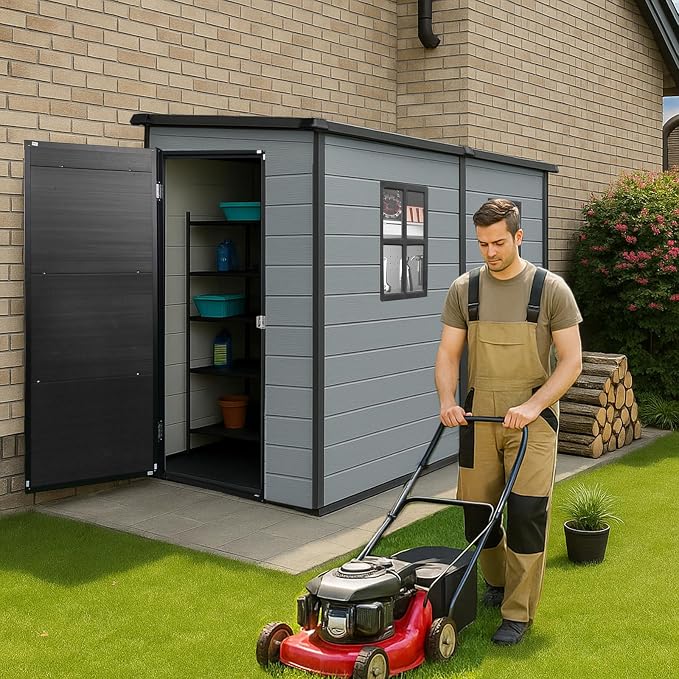 8x4ft Lean to Shed, Resin Outdoor Storage Shed - Image 3