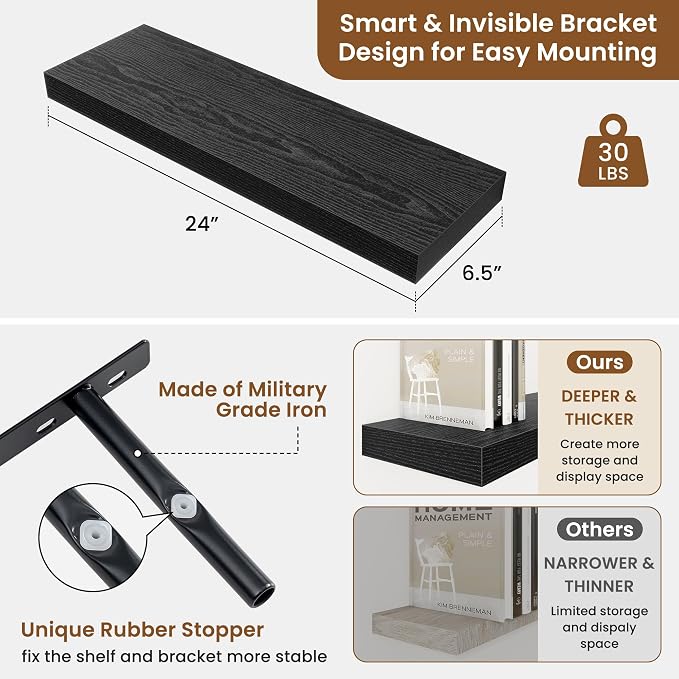 fuqing Floating Shelves for Wall, Wall Mounted Wood Floating Shelf - Image 3