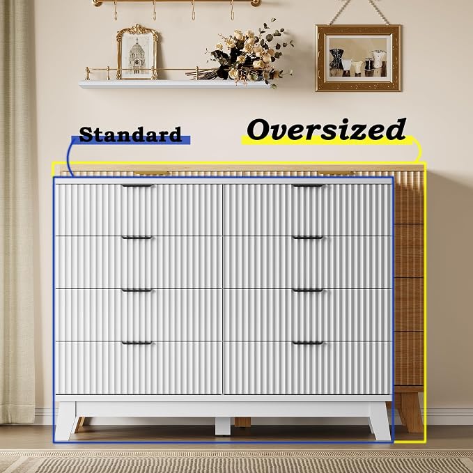 53" Tall Dresser for Bedroom, 8-Drawer Fluted Chest of Drawers, Modern Wood - Image 3