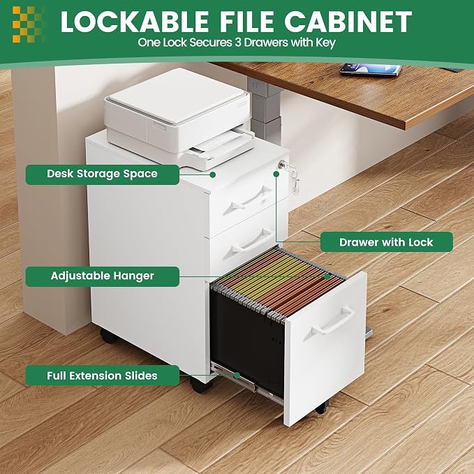 3 Drawer Slim File Cabinet, Mobile File Cabinet - Image 9