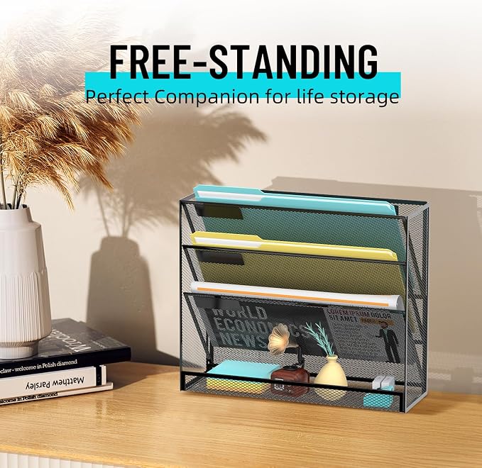 SUPEASY 4-Tier Wall File Organizer Mesh Office Mail Holder, Hanging Wall - Image 2