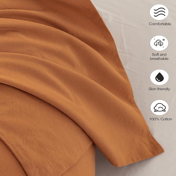 MooMee Bedding Pillowcases Pack of 2 100% Washed Cotton Linen Like Textured - Image 6