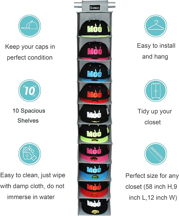 VAESIDA 10 Shelf Hat Rack Hanging Closet/Organizer - Image 5