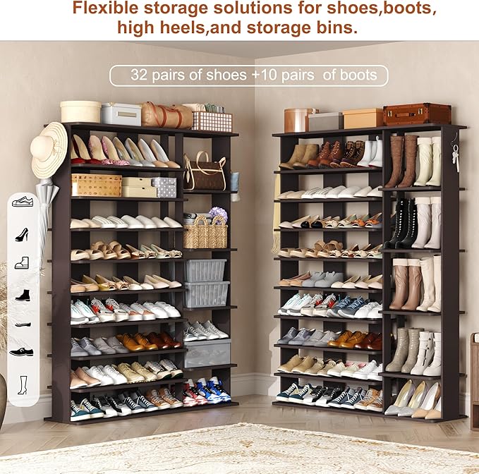 HOMEFORT 10 Tiers Shoe Rack, 50 Pairs Large Shoe Shelf, 61.8" Tall Shoe Tower - Image 4