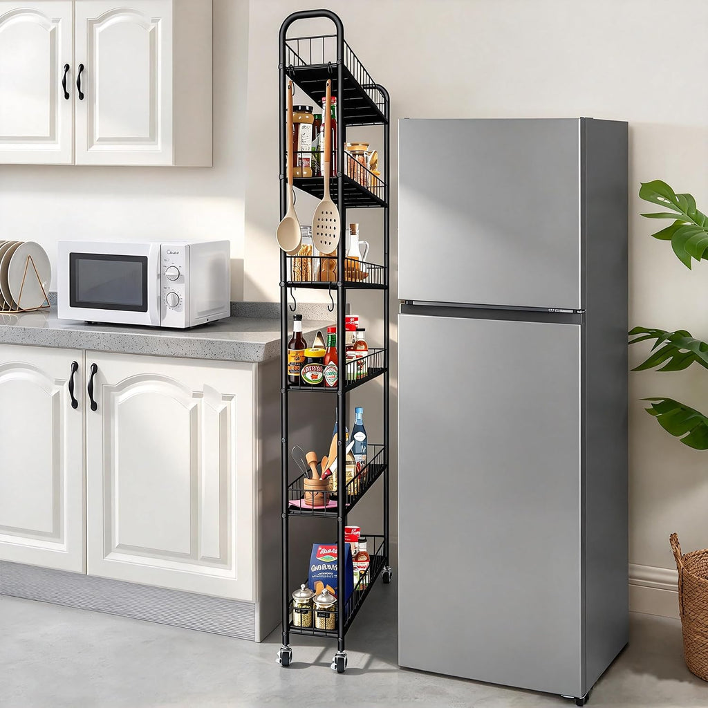 6in 6 Tier Slim Rolling Storage Cart,Mobile Shelving Unit with Wheels