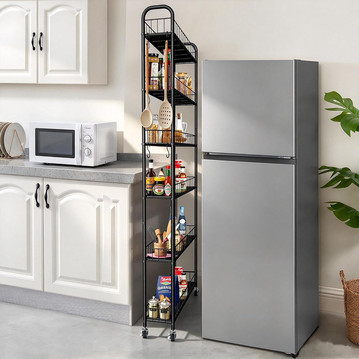 6in 6 Tier Slim Rolling Storage Cart,Mobile Shelving Unit with Wheels