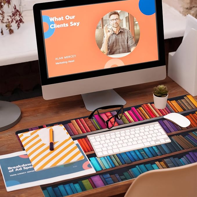Large Gaming Mouse Pad for Desk, Bookshelves Full of Books Desk Mat, Colorful - Image 5
