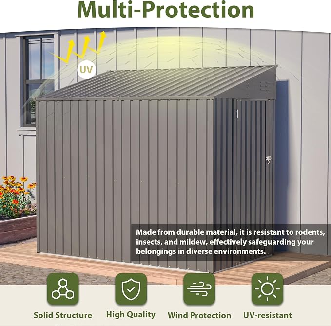 4x7 FT Outdoor Storage Shed, Lean to Lockable Metal Garden Shed Steel - Image 8