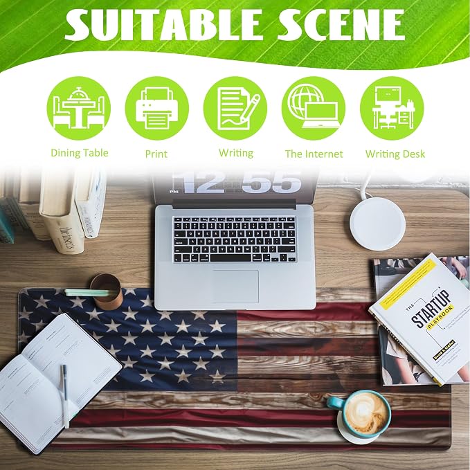 Large Gaming Mouse Pad for Desk, Wooden American Flag Desk Mat, Wooden USA Flag - Image 3