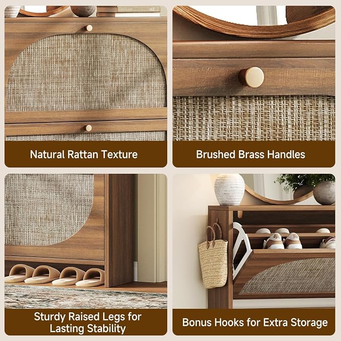 Nicetree Freestanding Ultra Slim Arched Rattan Accent Shoe Storage Cabinet - Image 8