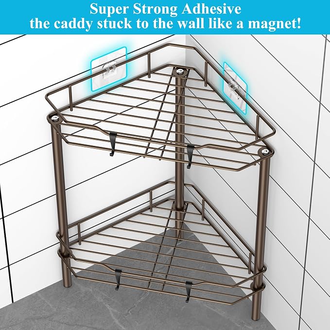 2 Tier Floor Standing Corner Shower Caddy Organizer Shelf - Image 2