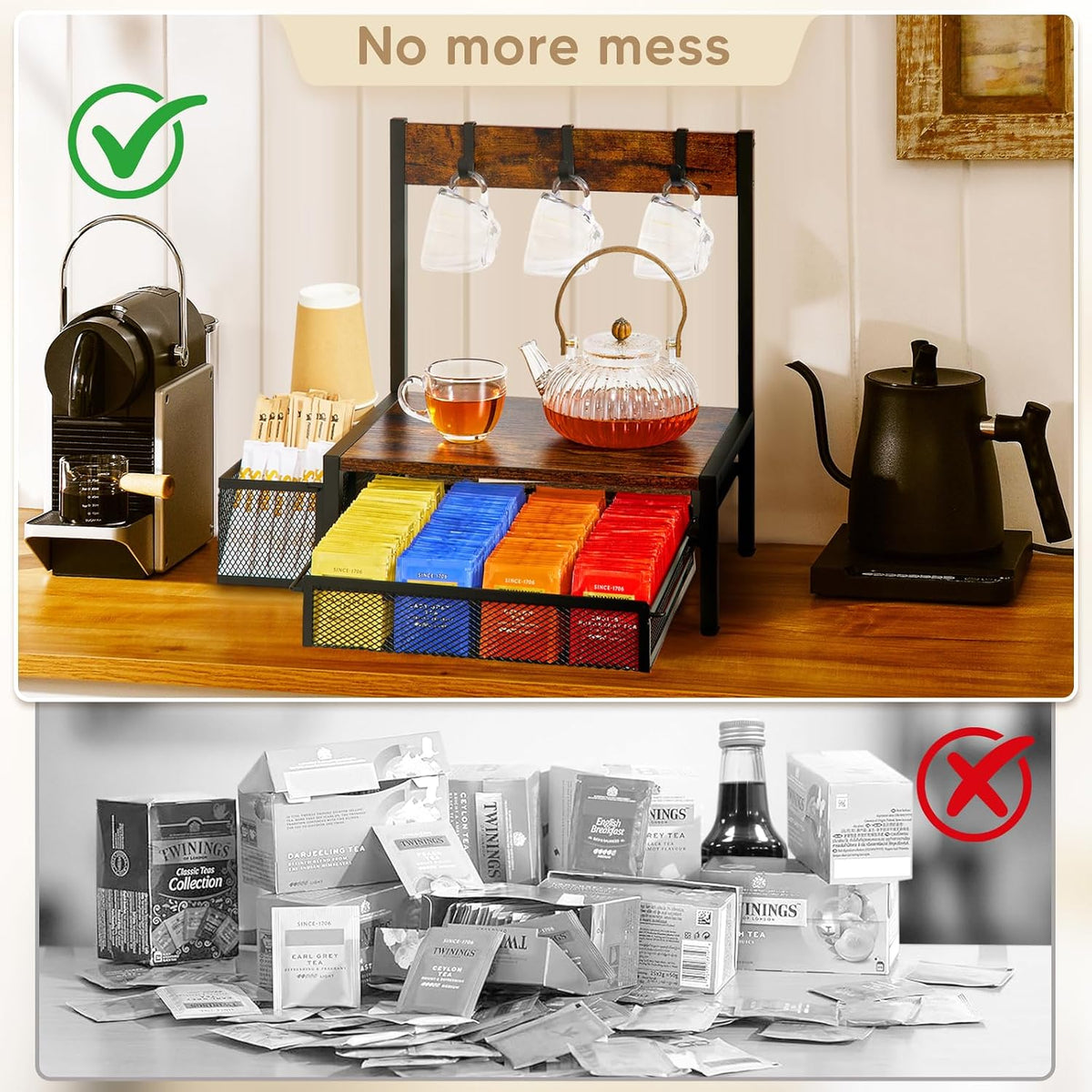 DGWJSU Tea Bag Organizer, Wood Tea Organizer and Storage Cheast, Tea