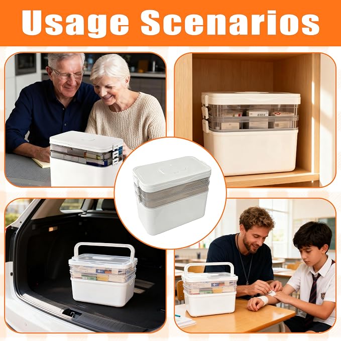 3-Tier Medicine Organizer with Detachable Pill Box, First Aid Kit with Handle - Image 7