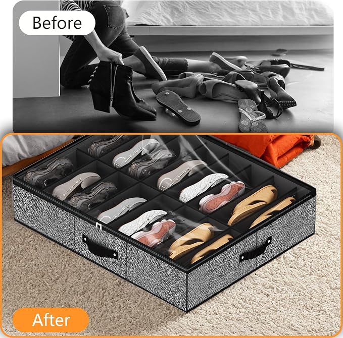 homyfort 32 Pairs Shoe Organizer Under Bed, Underbed Shoe Storage Boxes Bins - Image 7