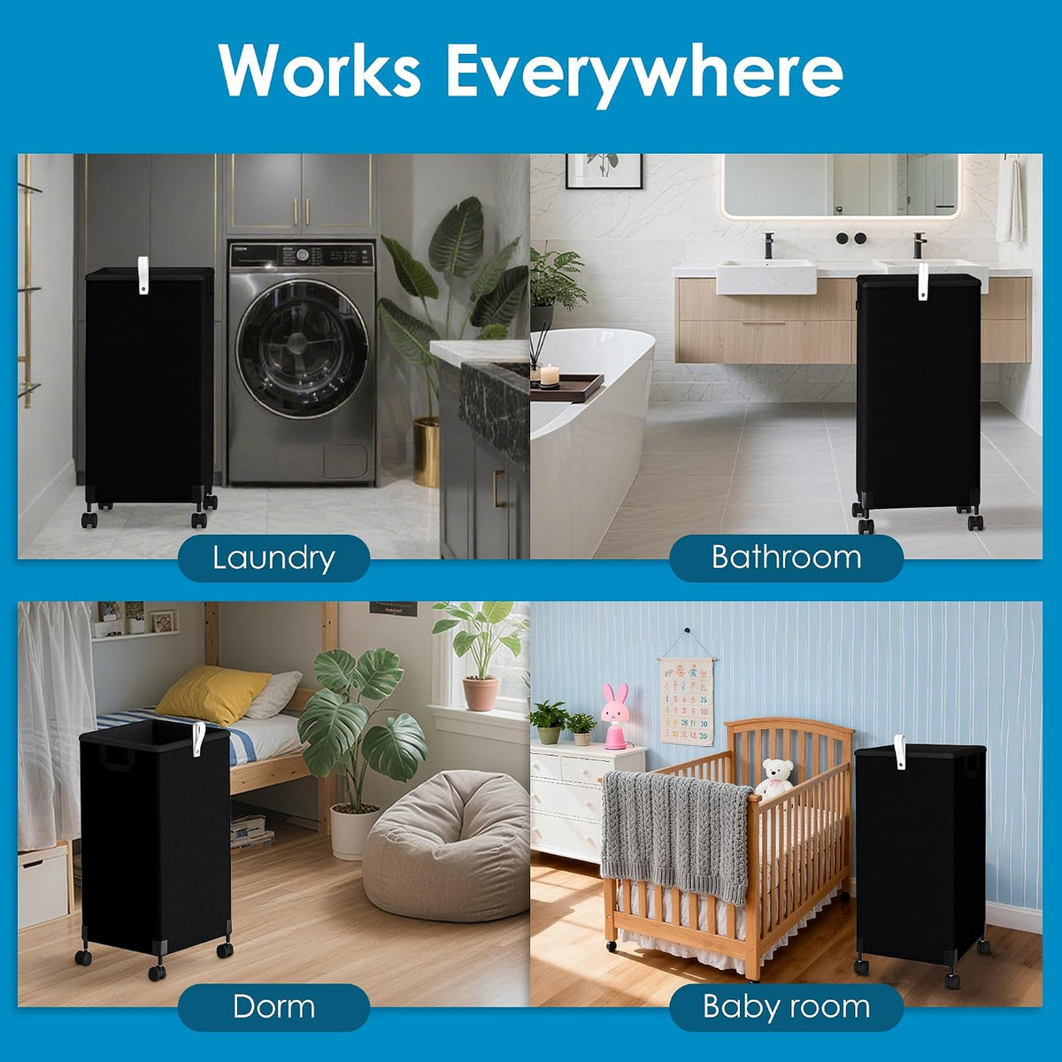 Laundry Basket With Wheels 105L, Large Rolling Laundry Hamper With