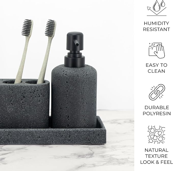 ZCCZ - Black Bathroom Accessories Set 4 Pcs - Toothbrush Holder, Soap Dispenser - Image 4