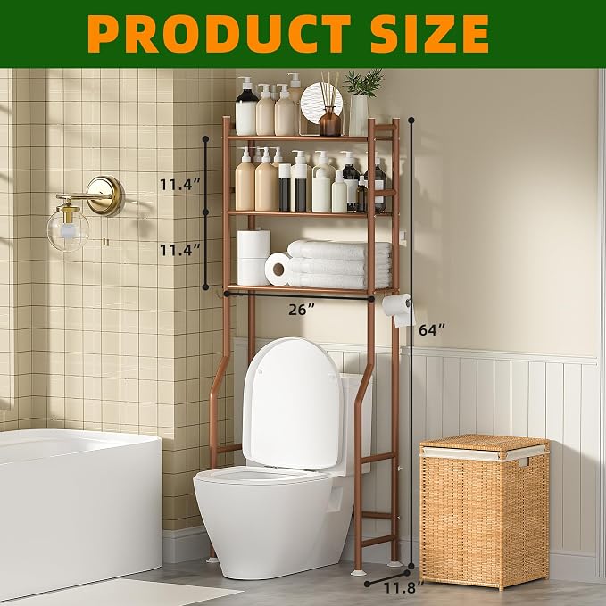 3-Tier Over The Toilet Storage, Space Saver Metal Bathroom Shelves, - Image 2