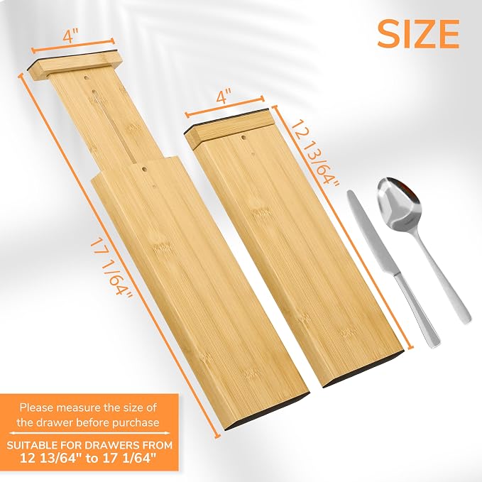 BAMEOS 4 PCS Bamboo Drawer Divider Adjustable Drawer Dividers Kitchen Drawer - Image 4