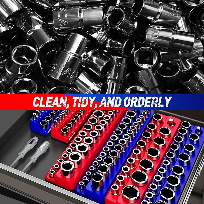 Magnetic Socket Organizer, 3/8" Drive Socket Trays, Holds 108 Pcs Standard and - Image 7