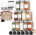 Glass Spice Jars with Labels with Metal Lids and Shakers Minimalist 24 Pack Set by Finessy