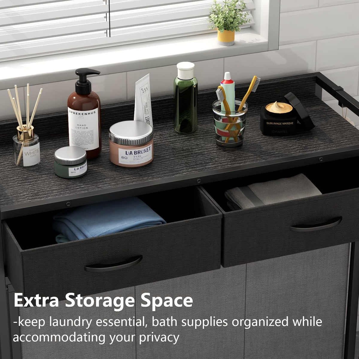 STIKELY Laundry Hamper Laundry Basket with 3 Section Pull-Out Rolling