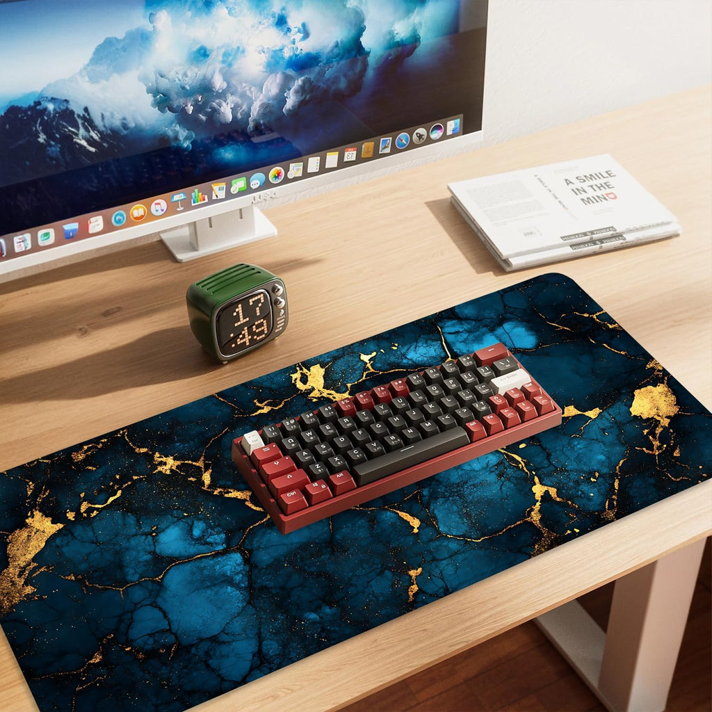 Blue Marble Gold Vein Mouse Pad – Large Extended Desk Mat 35.43 x