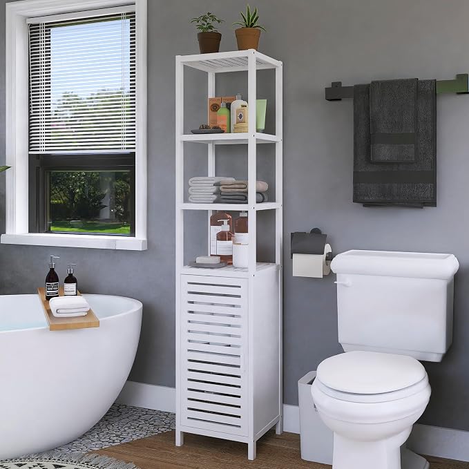 HITNET Bathroom Tall Cabinet, Floor Standing Bamboo Storage Cabinet - Image 9