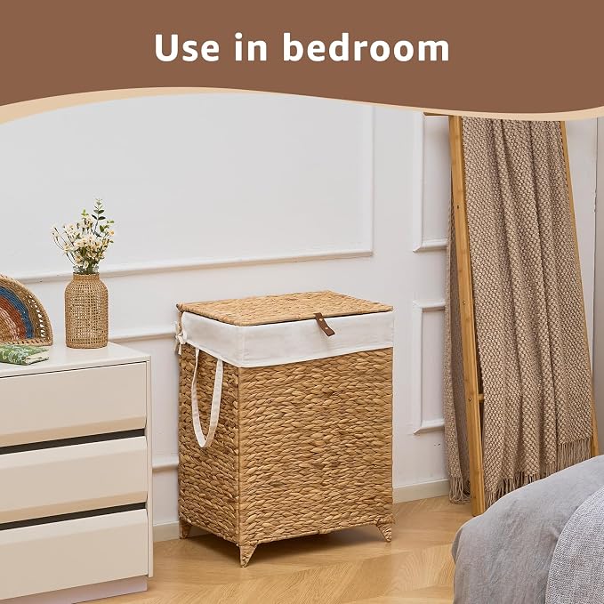 Laundry Hamper with Lid and Removable Liner Bag, Handwoven Natural Hyacinth - Image 5