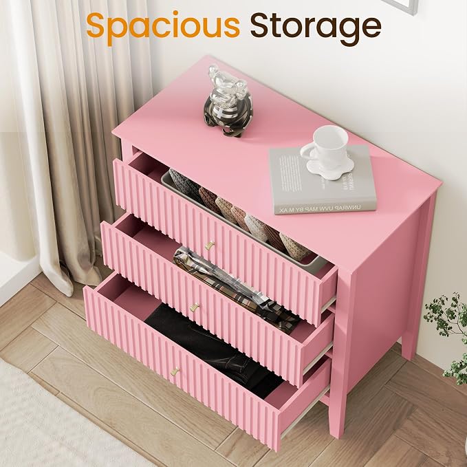 RoyalCraft Fluted 32 inch Wide Nightstand Set of 2, Large Pink Nightstand - Image 3