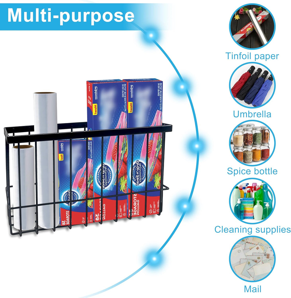 Cabinet Door Organizer Basket 2 Pack, Foil and Plastic Wrap Organizer