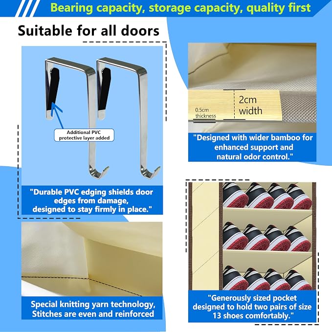 Over The Door Shoe Organizer, 70 Pounds Large Capacity, 20-30-Pair shoe - Image 4