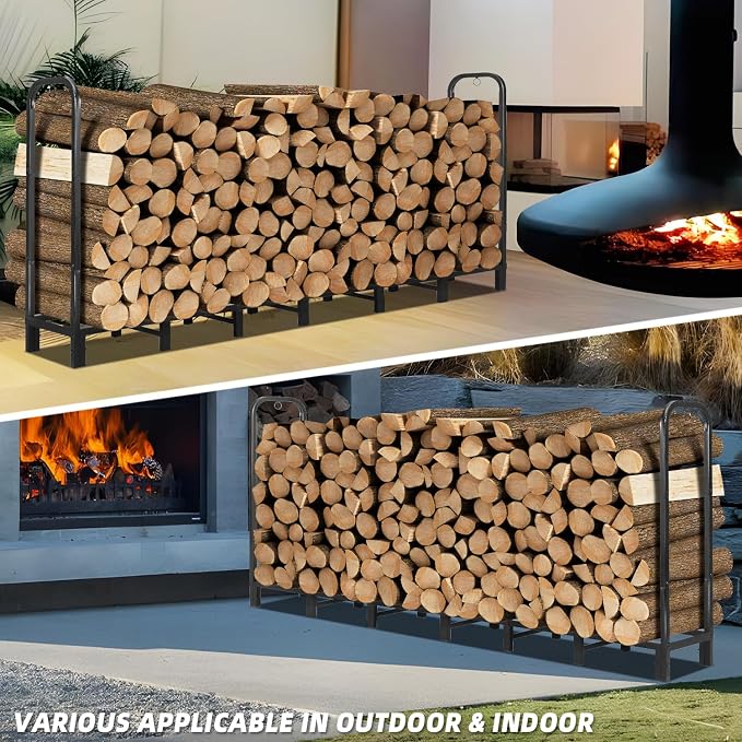 8FT Firewood Rack Holder, Heavy Duty Firewood Storage Log Rack - Image 5