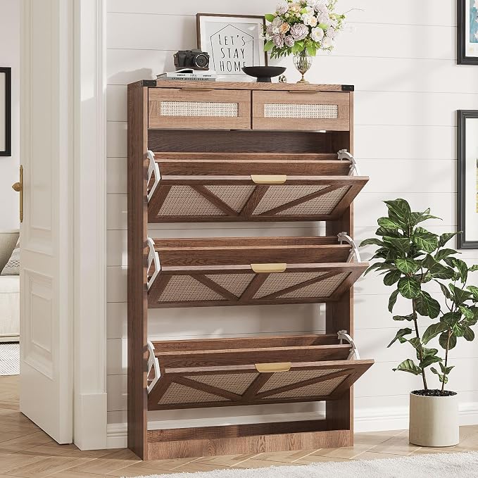 Shoe Cabinet with 3 Flip Drawers & 2 Drawers, Freestanding Shoe Storage Cabinet - Image 7
