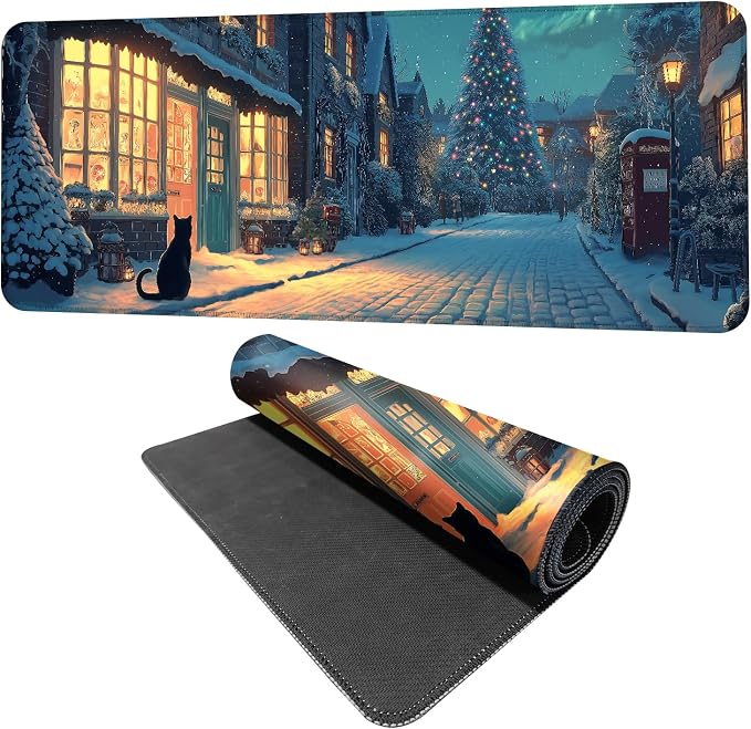 Christmas Winter Village Mouse Pad – 31.5" x 11.8" Large Extended Desk Mat by THISFIND