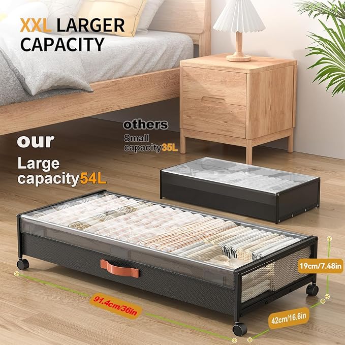 Under Bed Storage with Wheels, XXXL Larger Under Bed Storage Containers with - Image 2