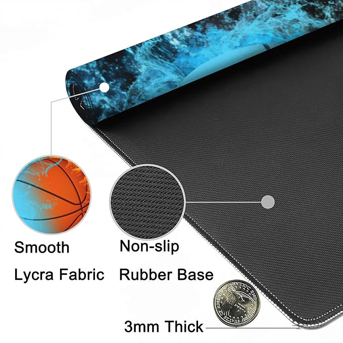 Gaming Mouse Mat Basketball Ball in Fire and Water Large Mouse Pad Extended - Image 5
