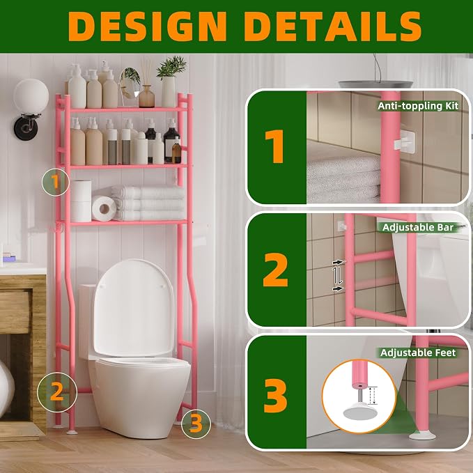 3-Tier Over The Toilet Storage, Space Saver Metal Bathroom Shelves, - Image 4