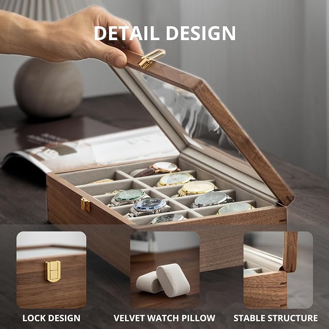 muso wood Watch Display Box, 10 Slot Watch Case - Image 5